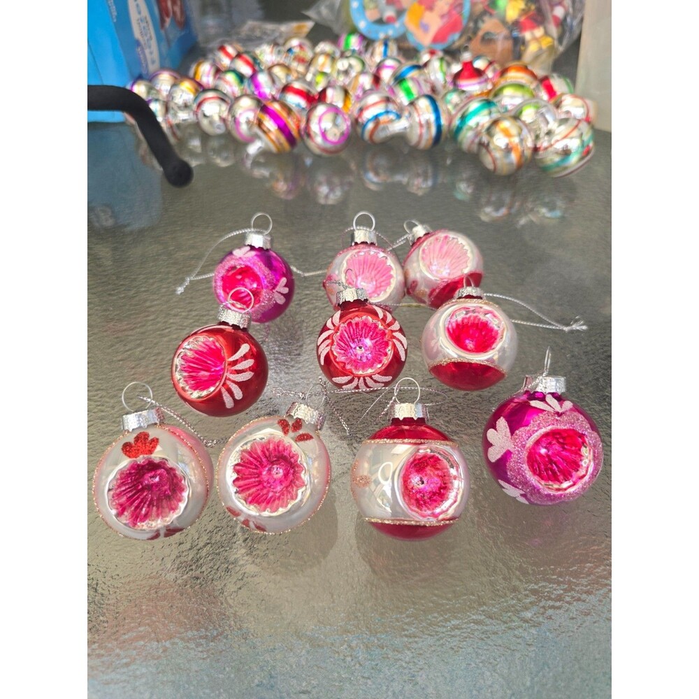 RAZ Imports Vintage Reflector Ornaments 2" Pink/Red Glass Set of 10 Christmas
